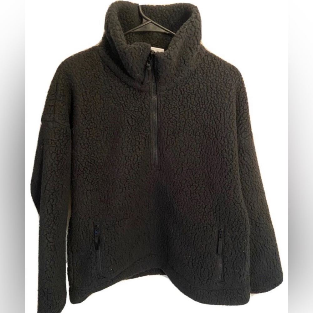 J Crew Womens Black Fleece Half Zip Mock Neck Pullover Sweater Top Size S